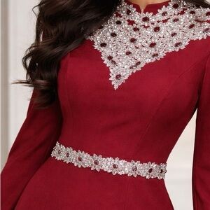 Elegant Burgundy Dress with Silver Floral Accents